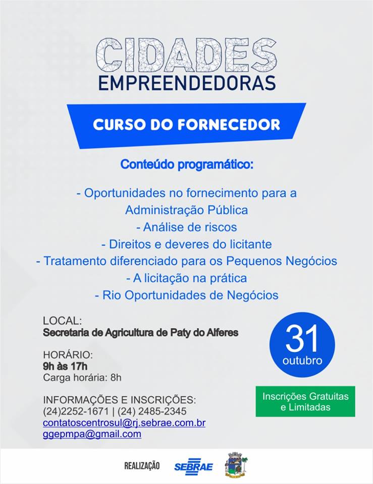 Prefeitura de Paty do Alferes oferece curso destinado a fornecedores